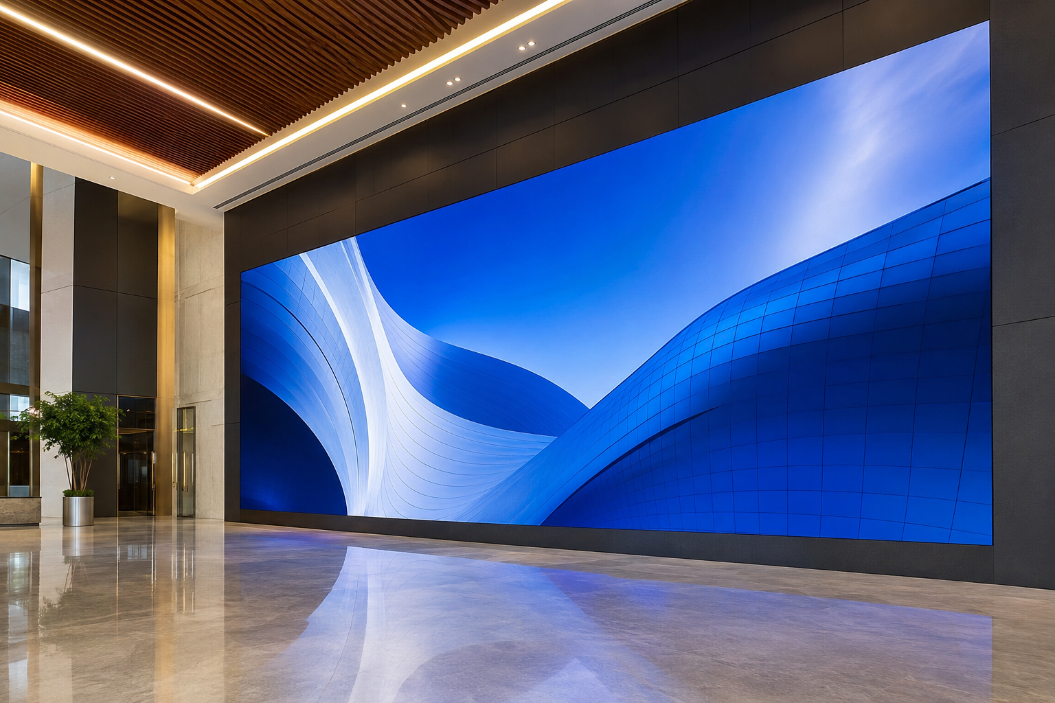 seamless direct-view LED signage canvas integrated into a premium architectural interior
